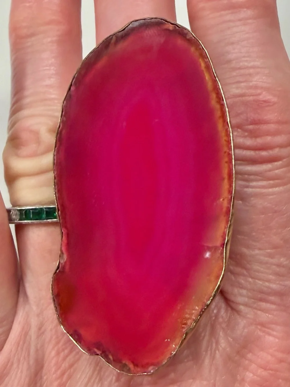 NWT Charles Albert Pink Agate Slice Adjustable Ring